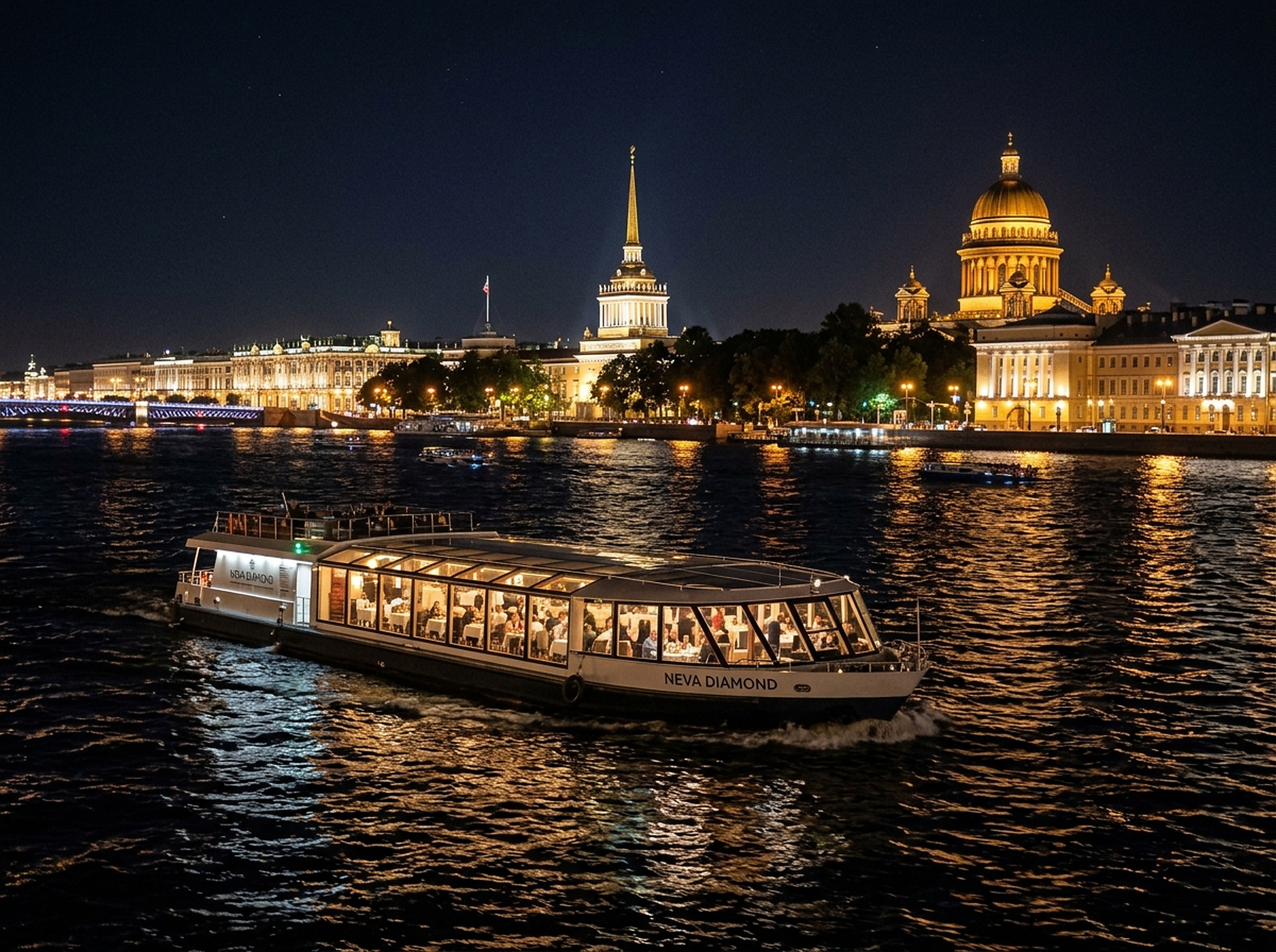 Теплоход на Неве на фоне Санкт-Петербурга